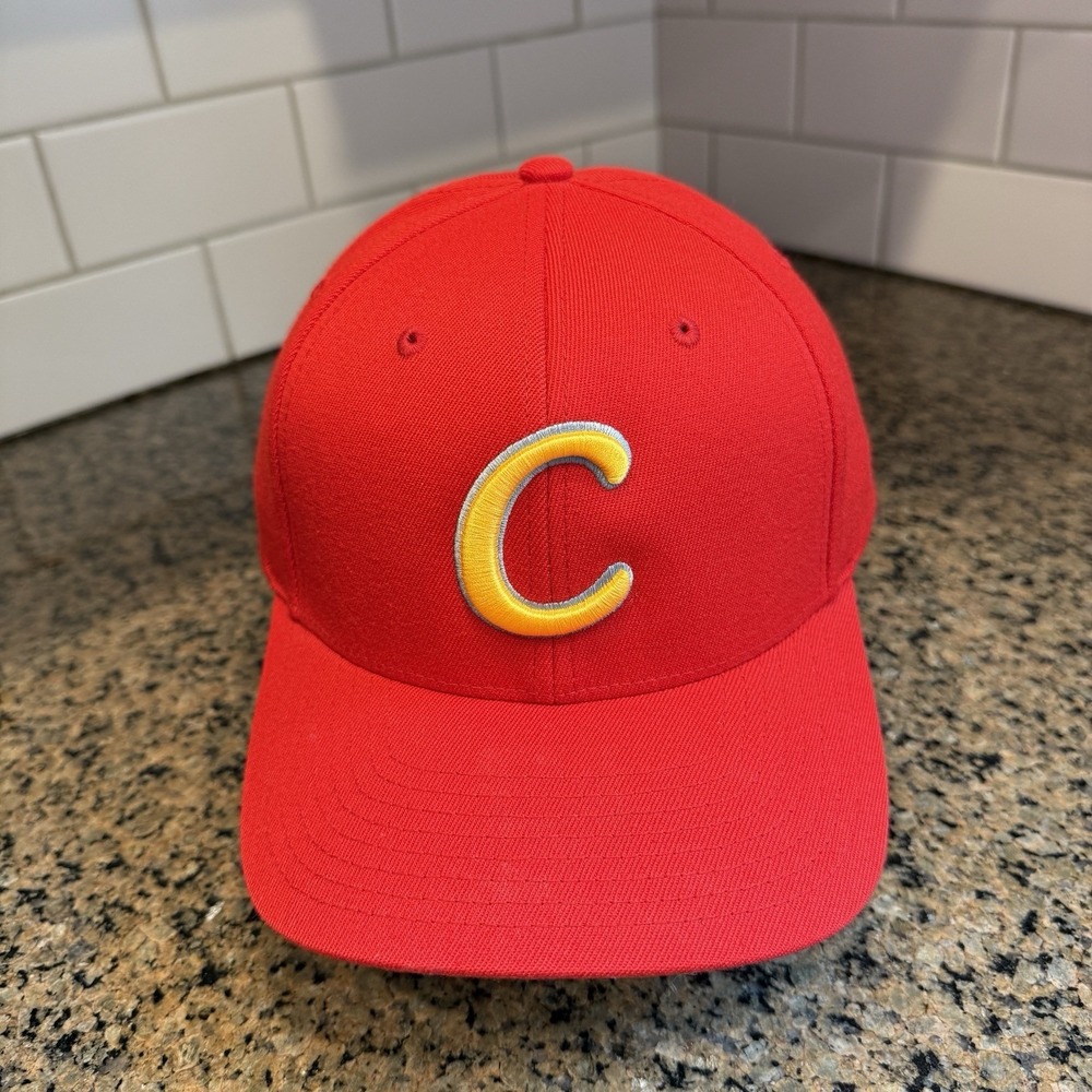 C Logo Red & Yellow Richardson Pro 585 Fitted Hat LG-XL Cap Acrylic Wool